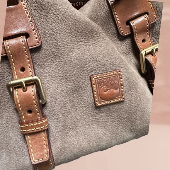 Dooney & Bourke brown suede leather satchel purse (S32) - Picture 5 of 12